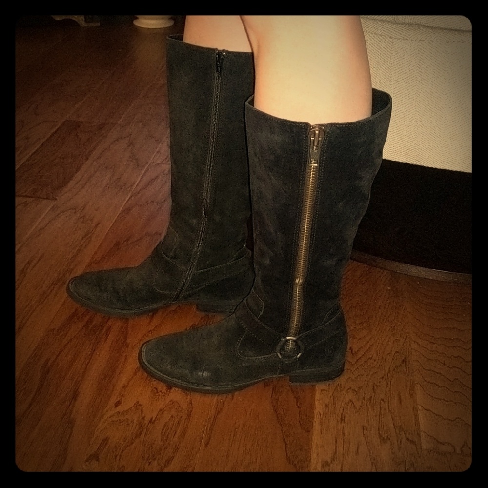 Black Suede Below Knee Born Boots